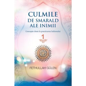 Coperta volumului 1 din Culmile de smarald ale inimii de Fethullah Gülen: medalion auriu pe fundal roz și albastru.