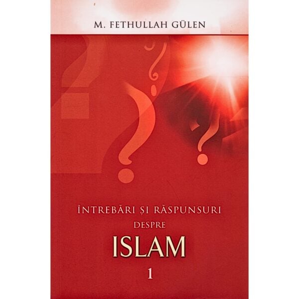 Coperta volumului 1 din Întrebări și răspunsuri despre islam de M. Fethullah Gülen: semne de întrebare albe pe fundal roșu.