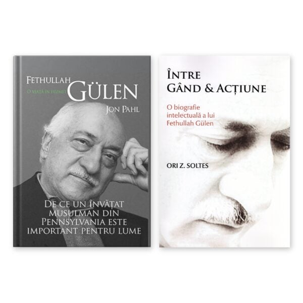 Set 2 – Biografii ale lui Fethullah Gülen: copertele cărților «Biografia lui Fethullah Gülen» de Jon Pahl și «Între gând și acțiune» de Ori Z. Soltes